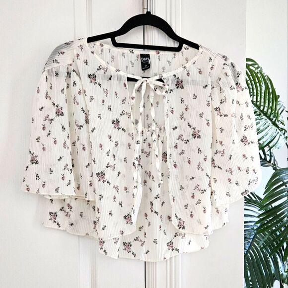 Dazy White Floral Tie-Front Blouse - Picture 1 of 6
